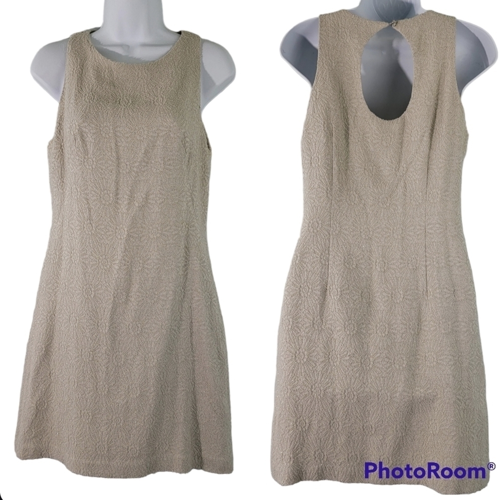 ALBERTO MAKALI Women's Oatmeal Floral Textured Linen Blend Sheath Dress Size 6